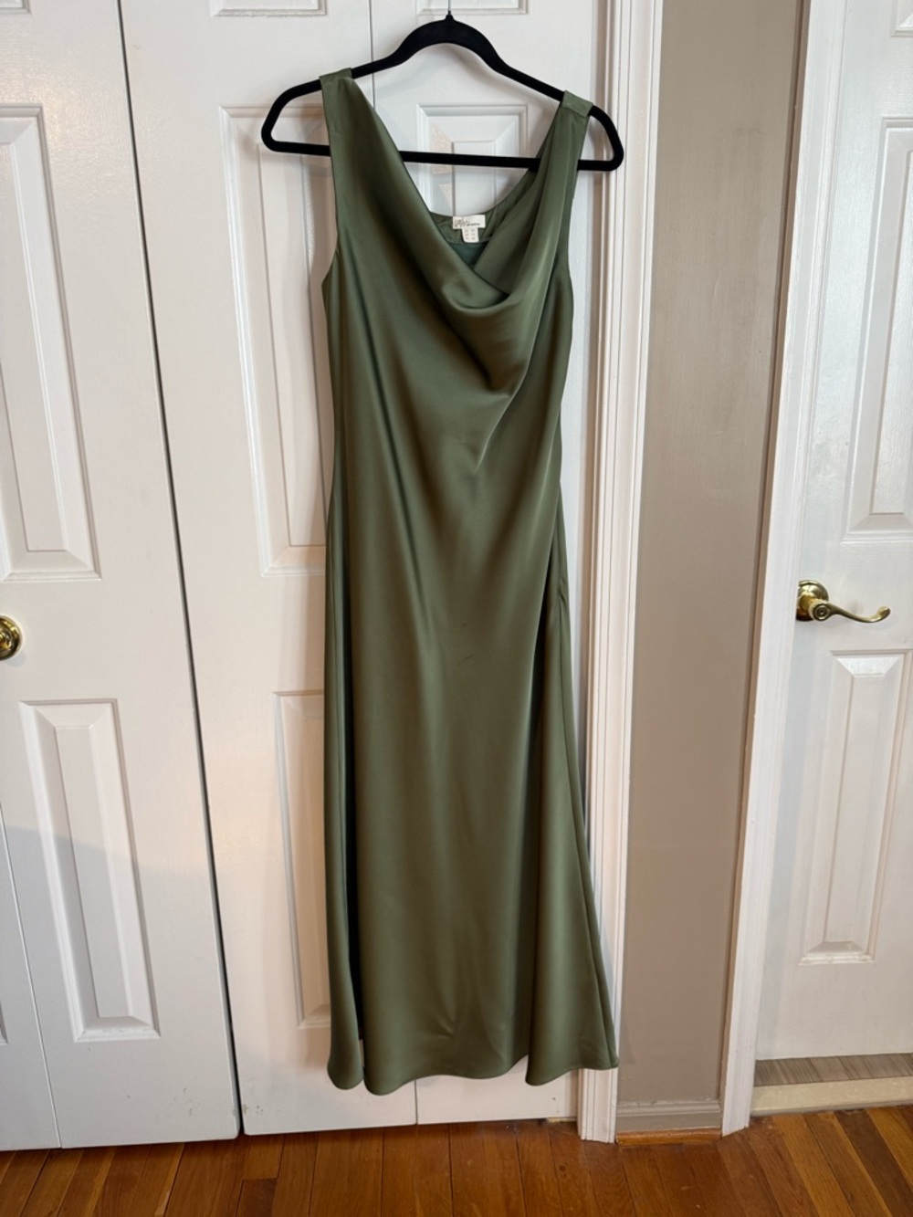 Sleeveless Olive Green Cowl Neck Slip Dress